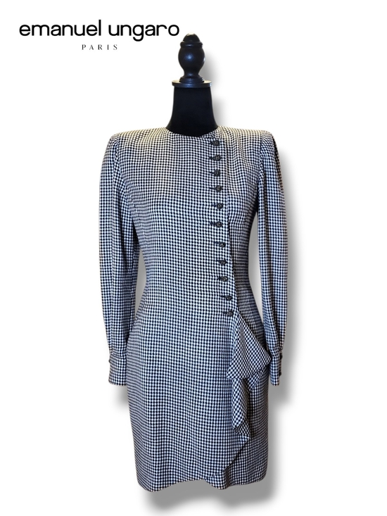 Emanuel Ungaro Dresses & Skirts - Emanuel Ungaro Parallele Houndstooth Button Front Dress Size 4 Vintage Luxury